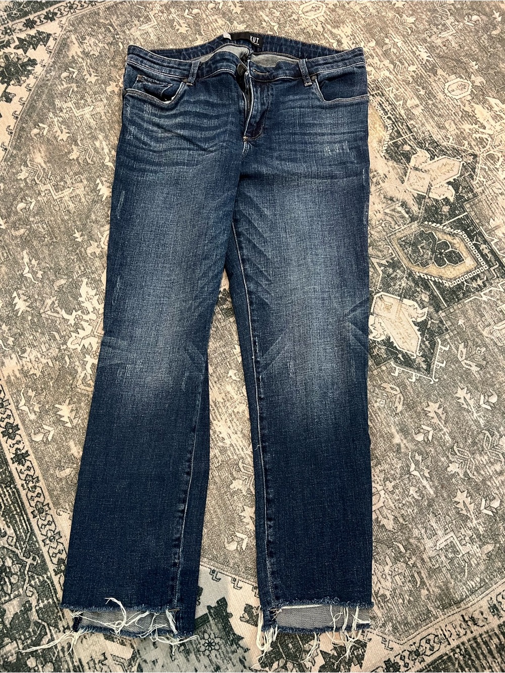 Kut from the Kloth Dark Blue Cropped Straight Jeans with Raw Hem